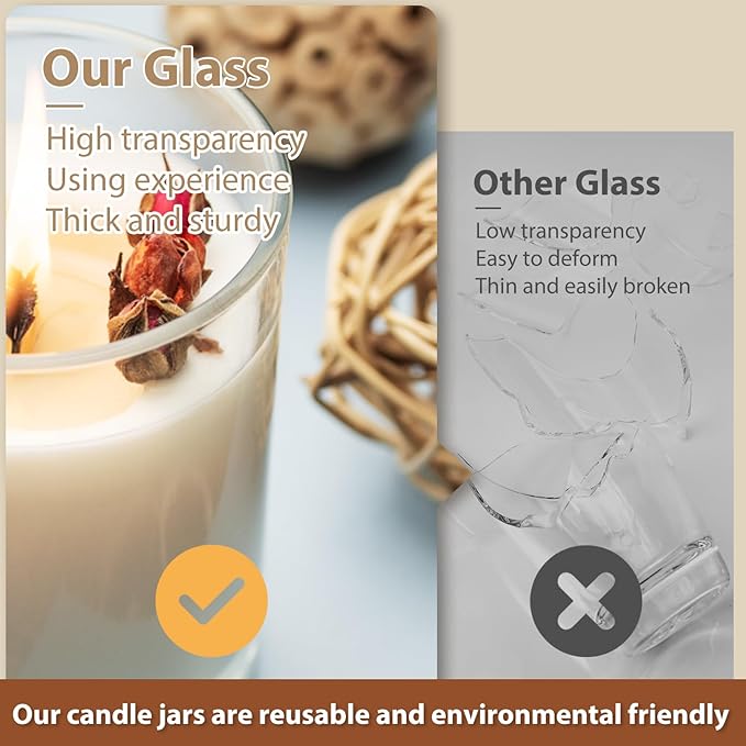 Thick Candle Jars for Making Candles 16 Pcs, 7 OZ Empty Jars with Wood Lids for Candle Making, Sample Container, Orange