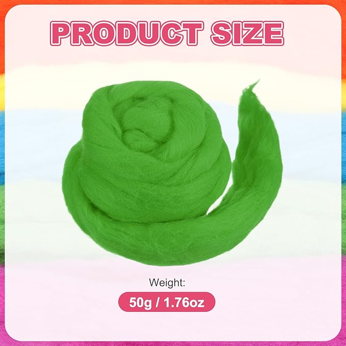 MECCANIXITY Wool Roving Yarn Soft Felting Wool 50g/1.76oz Pure Chunky Roving Yarn for Needle Felting Knitting Blanket Spinning Weaving Art DIY Craft Grass Green