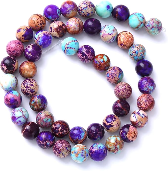 38PCS 10mm Natural Galaxy Sea Sediment Jasper Beads Gemstone Round Loose Spacer Stone Beads for Jewelry Making DIY Bracelet Necklace 15 Inch