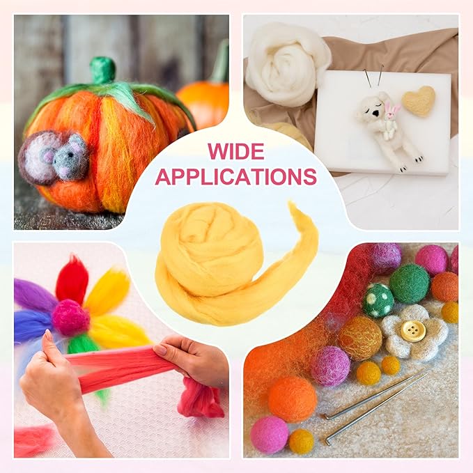 MECCANIXITY Wool Roving Yarn Soft Felting Wool 50g/1.76oz Pure Chunky Roving Yarn for Needle Felting Knitting Blanket Spinning Weaving Art DIY Craft Dark Yellow