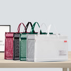 Pendancy Mesh Zipper Pouch A3 Size, Large Double Pocket Lightweight Nylon Transparent File Bag with Handle, 13x17 in Foldable Document Storage for Puzzle Project/Cross Stitch/Travel/Office (White)