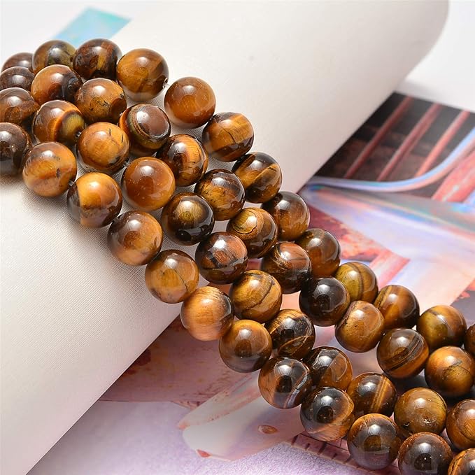 NCB 200PCS 8mm Natural Yellow Tiger's Eye Gemstone Round Spacer Loose Beads for Jewelry Making with Crystal Stretch Cord (Yellow Tiger's Eye, 8mm 200Beads)