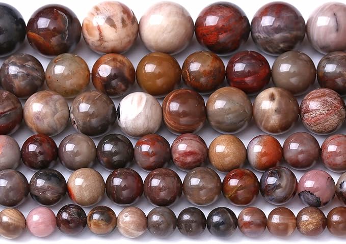 12MM 32PCS Natural Stone Petrified Wood Jasper Loose Beads for Jewelry Making DIY Bracelet