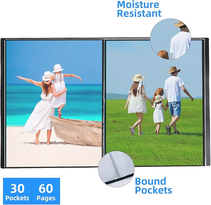 Large 18"x24" Art Portfolio Heavy Duty Binder with Plastic Sleeves, Portfolio Folder with 30 Clear Sheet Protectors, Display 60 Pages, Poster Binder，Diamond Painting and Puzzle Storage Book