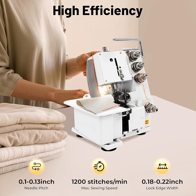 4 Thread Overlock Sewing Machine Professional Serger Overlock Machine, 1200SPM Serger Sewing Machine with Adjustable Stitch, LED Light & Foot Controller for Cotton Silk Denim