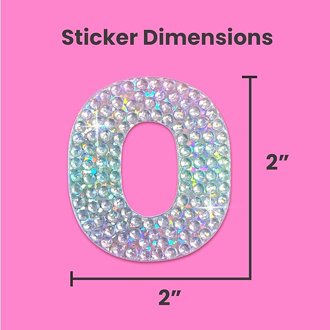 StickerBeans® Rhinestone Alphabet Letter Sticker O - Unique Sparkly Design 2” x 2” Cut-to-Shape Adhesive - Personalization, Collecting, Gifting, Scrapbooking, Decorating Laptops, Phone Cases, All Ages