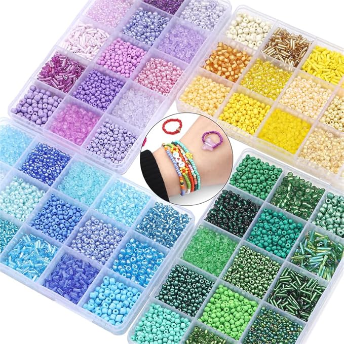 15 Color 4mm Small Assorted Glass Seed Beads,3mm Bugle Beads Friendship Bracelet Kit,2mm Tiny Tube Bead for Jewelry Making(Purple)