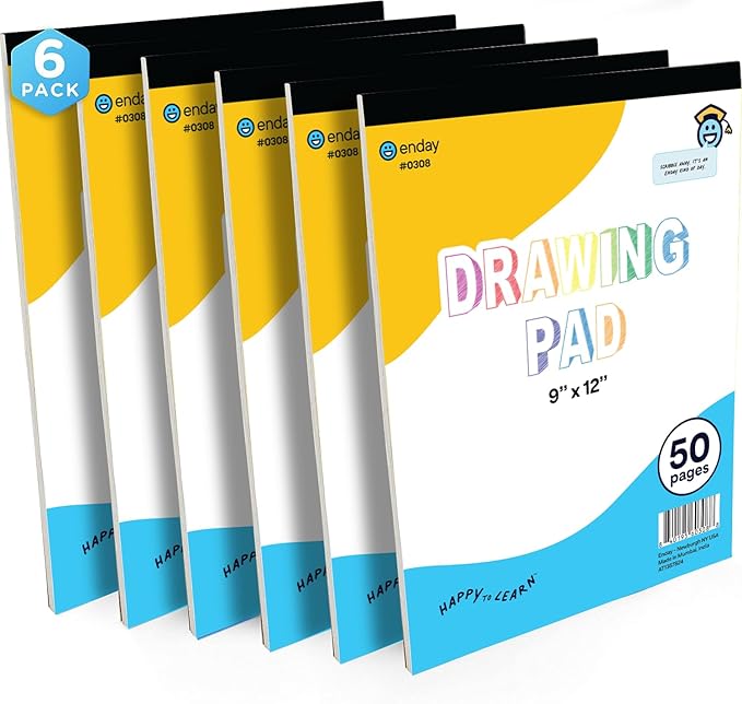 Sketch Pad For Kids (6 Pack) - 9" x 12" Kids Drawing Pad, 50 Sheets Kids Sketch Book, Doodle Pad, Art paper for kids, Kids sketch pad, Kids drawing paper - by Enday