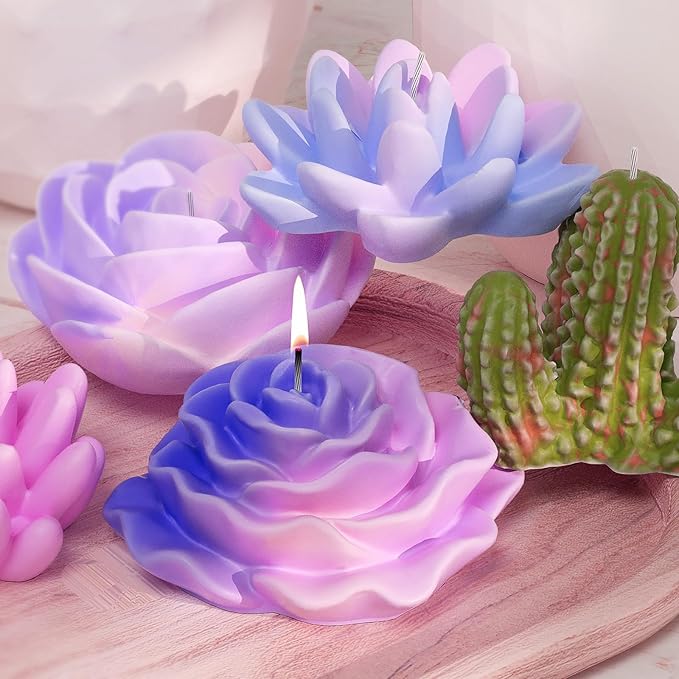 9 Pcs Flower Succulent Molds & Peony Rose Resin Candle Mold - Craft Supplies 3D Mold for Resin Casting