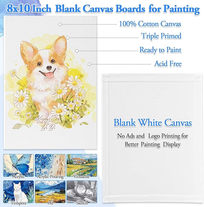 160 Pack Canvas with Easel Miniature Painting Kit with Wooden Easel and Blank Canvas Boards, Detail Paint Brushes Set for Kids Adults Couples Paint Party Supplies Paint and Sip Date Night Kits