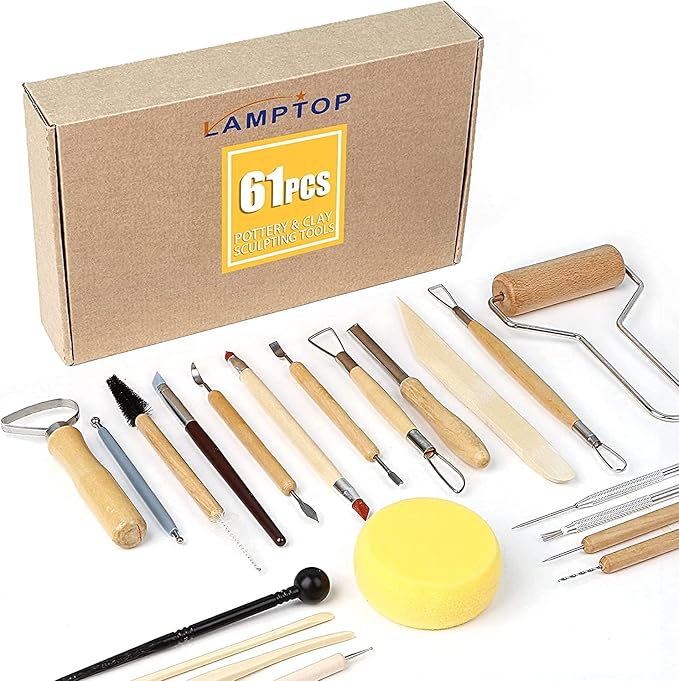 LAMPTOP 61Pcs Pottery Ceramic Tools & Polymer Clay Sculpting Tools Set for Pottery Modeling Clay Tools and Carving, Air Dry Clay Tools