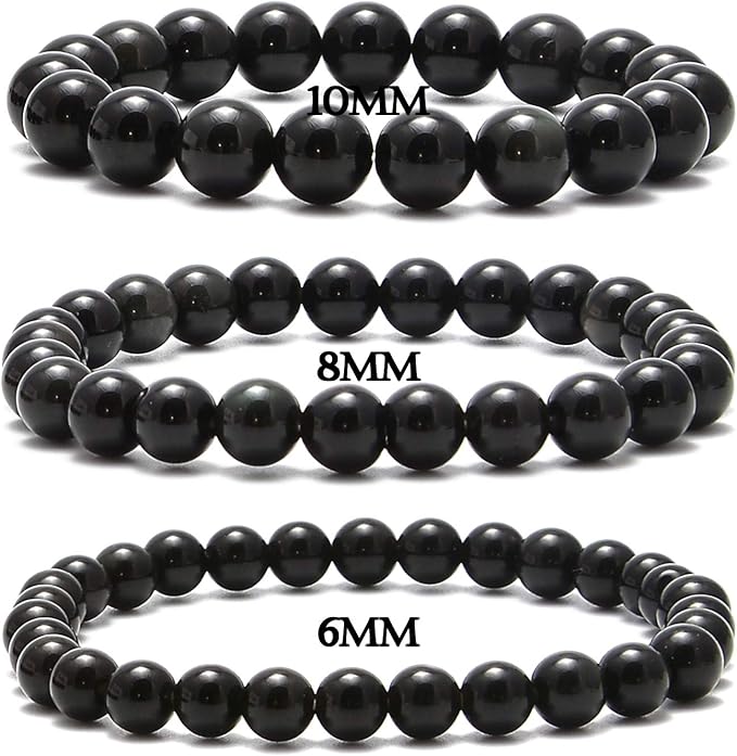 NCB 100pcs Original Natural Stone Beads Gemstone Round Loose Beads 6mm 8mm 10mm (Black Obsidian, 6mm 100Beads)