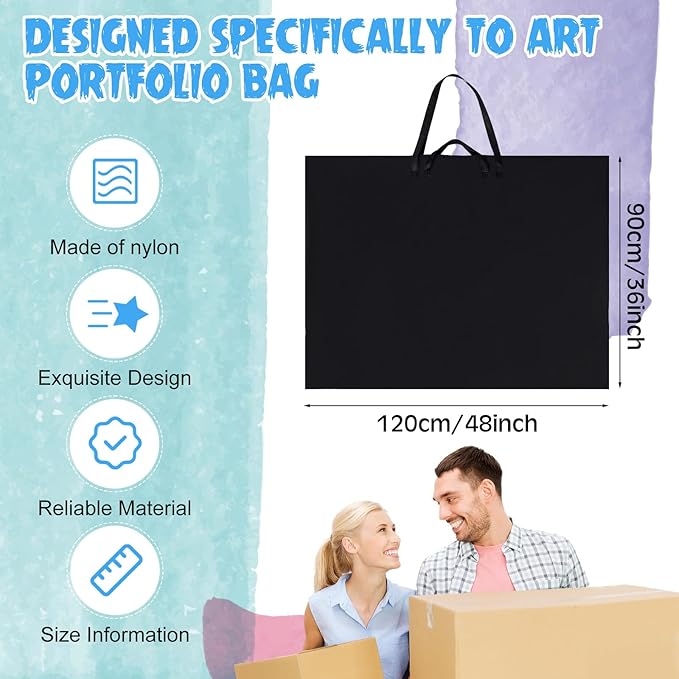 Abbylike 48 x 36 Inch Art Portfolio Bag Large Size Art Supply Bag with Nylon Shoulder Waterproof Poster Board Painting Drawing Sketch Storage Carrying Case for Christmas Artwork Gift(Black,1 Pcs)