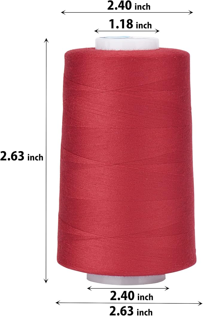 Simthread All Purpose Sewing Thread from 100% Spun Polyester for Serger, Overlock, Merrow, Quilting Sewing 4 Big Cones of 5000M (5500 Yards) Each - 40S/2 Red