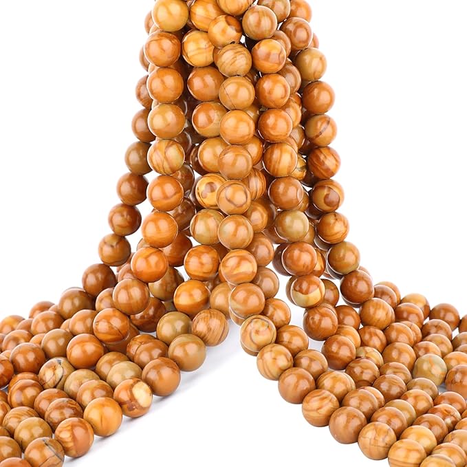 10mm 100pcs Natural Stone Beads Woodgrain Jasper Round Genuine Stone Beading Loose Gemstone Hole Size 1mm DIY Charm Smooth Beads for Bracelet Necklace Earrings (Woodgrain Jasper 10mm)