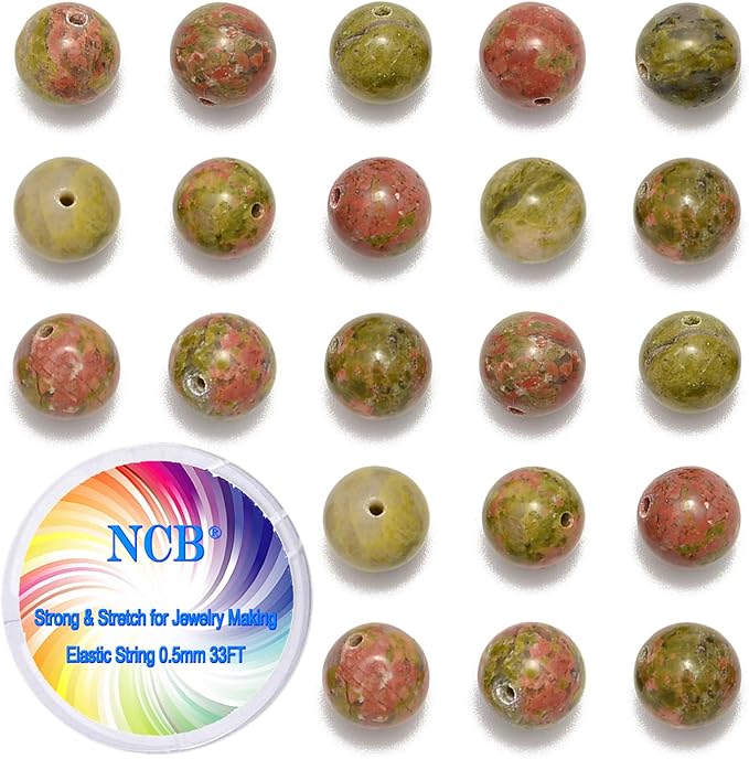 NCB 100pcs Genuine Natural Stone Beads Round Loose Gemstone 6mm DIY Charm Smooth Beads for Bracelet Necklace Earrings Jewelry Making Accessories Supplier (Unakite, 6mm 100Beads)