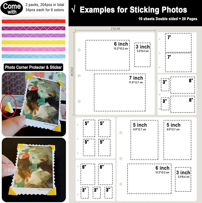 10 Sheets Double Sided Scrapbooking Refill Pages, 9.84x10.24" No Acid Thick Additional Craft Paper Cardboard for ALL ADVcer 10x10 inch Three-Ring Loose-Leaf Binder Photo Album Scrapbook (White)