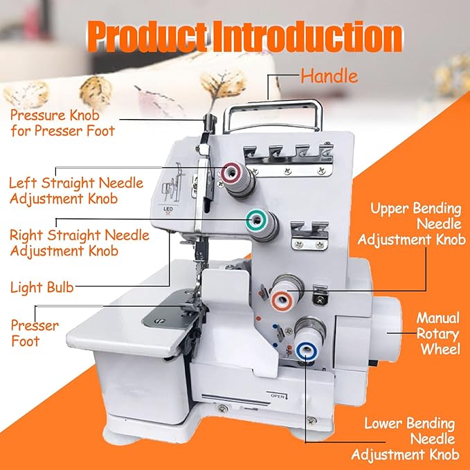 Serger Sewing Machine, Desktop Overlock Sewing Machine with LED Light and Accessories Kit, for Lapel Padding Hemming Sewing