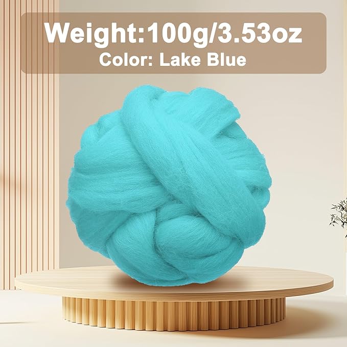 uxcell 3.53oz Wool Roving Yarn, Needle Felting Wool Fiber DIY Craft Needle Wet Felting Supplies for Blending Weaving Handcrafts, Lake Blue