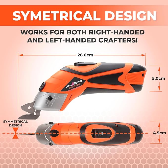 Pink Power Electric Fabric Scissors Box Cutter for Crafts, Sewing, Cardboard, Carpet, & Scrapbooking - Heavy Duty Professional Shears Cutting Tool - Automatic Cordless Scissors Fabric Cutter (Orange)