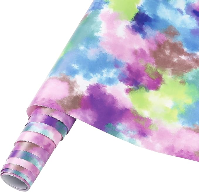 Tie Dye Permanent Vinyl Roll- 12'' x 8ft Purple Clouds Permanent Adhesive Vinyl for Mugs Decors Self Adhesive Sticker