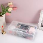 JUXYES 2 Pack Plastic Carry Storage Box with Removable Dividers, Clear Art Craft Supply Storage Bin Sewing Box with Handle Lid, 2 Layers Stationery Storage Case for School/Office Supplies Gray