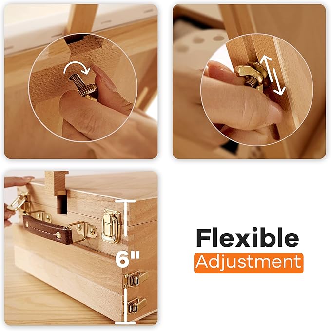 VISWIN Large Tabletop Easel Box with 3 Storage Drawers, Adjustable Portable Beech Wood Desktop Easel for Painting, Drawing, Plein-Air Art Sketchbox for Adults, Artists, Beginners, Hold Canvas to 25"