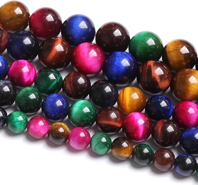 12mm 32PCS Colorful Tiger Eye Natural Stone Beads Crystal Spacer Loose Beads for Jewelry Making DIY Bracelet 1 Strand 15 inches