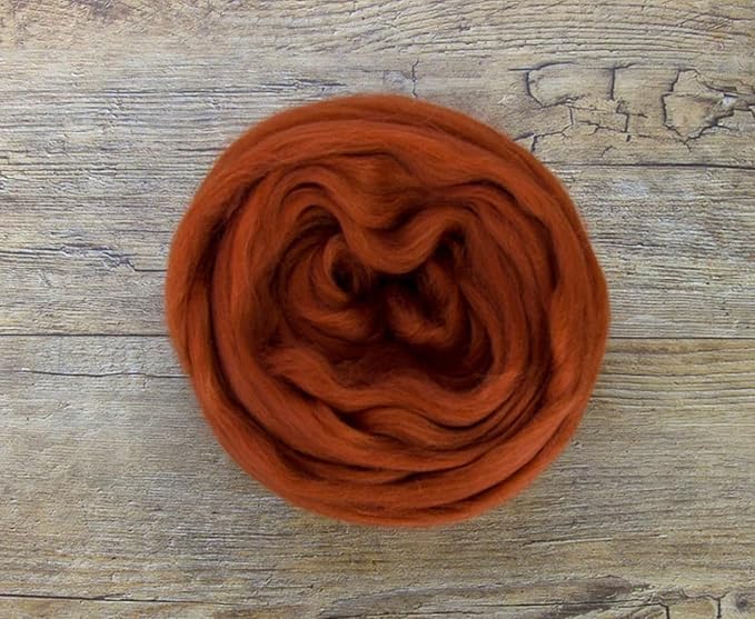 Revolution Fibers Merino Wool Combed Top | 1 lb Premium Wool Roving | 22 Micron, Best Merino Wool for Spinning, Tapestry, Needle Felting, Big Yarn Roving and Wall Hangings (Rust)