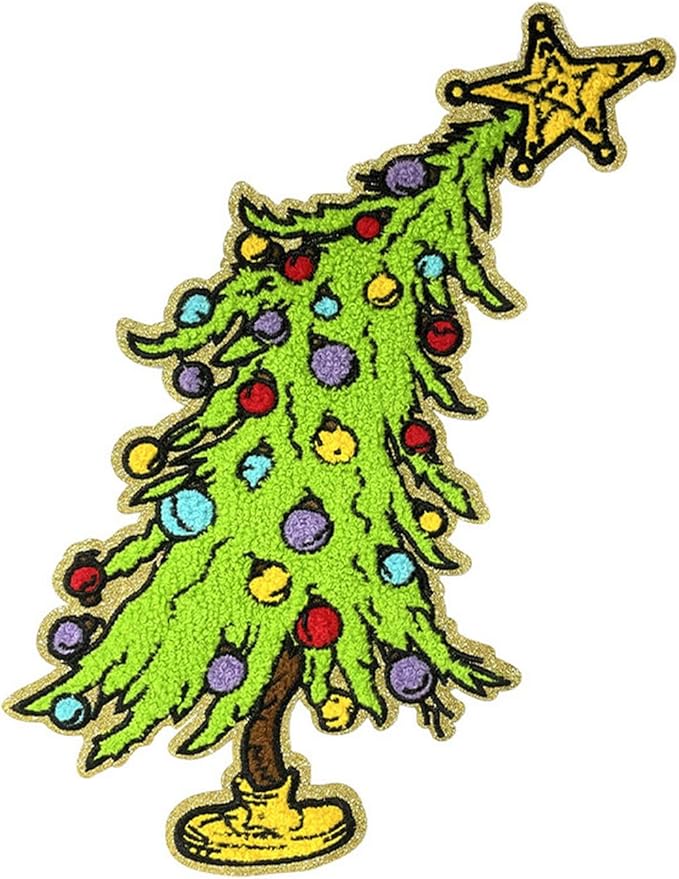 Christmas Tree Iron on Patches Chenille Embroidery Sew on Stickers Applique for DIY Crafts T Shirt Clothing Jackets Backpacks Jeans Party Decorations Accessories