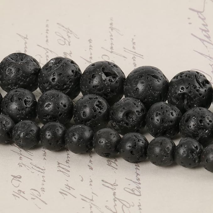 45pcs 8mm Natural Stone Beads Black Lava Beads Energy Crystal Power Gemstone for Jewelry Making, DIY Bracelet Necklace