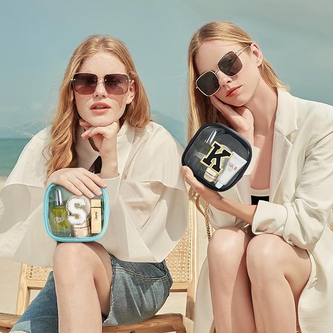 YOOLIFE Birthday Gifts Mini Initial Makeup Bag Travel Toiletry Bag, Clear Makeup Bag Car Accessories For Women Clear Makeup Bags With Zipper Girlfriend Teacher Girl Gifts Mini Graduation Gifts Black S