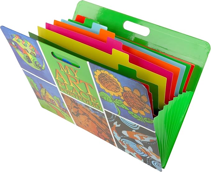 HearthSong My Art Place Expandable Color-Tabbed Portable Art Storage Portfolio with Decorative Frame, 19" x 15¼"