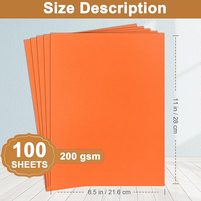 100 Sheets Orange Cardstock 8.5 x 11 Halloween Paper, 75lb Heavyweight Pumpkin Paper Card Stock for Cards Making, Greeting Card, School Crafting, Invitations