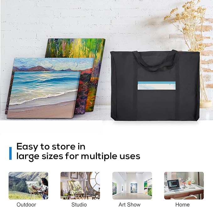 JJRING Dacron Light Weight Art Portfolio Bag, 19.6'' x 25.6'' for 18'' by 24'', Black Carrying Storage Case for Poster, Sketching, and Drawing
