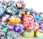 100 Pieces 14mm European Large Hole Spacer Beads Mix Color with Silver Brass Cores Assortments Charm Lampwork Beads Supplies for Necklace Bracelets Jewelry Making (Water Pattern)