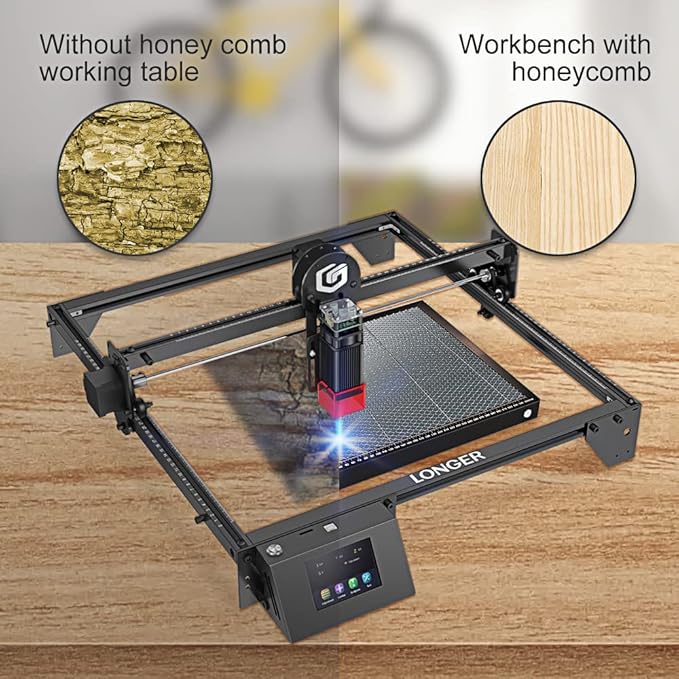 Longer RAY5 20W Laser Engraver with Air Pump, 17.3"x 17.3" Honeycomb Bed, Rotary Roller, and 8 Risers – Cuts and engraves Wood, Metal, Acrylic, tumblers