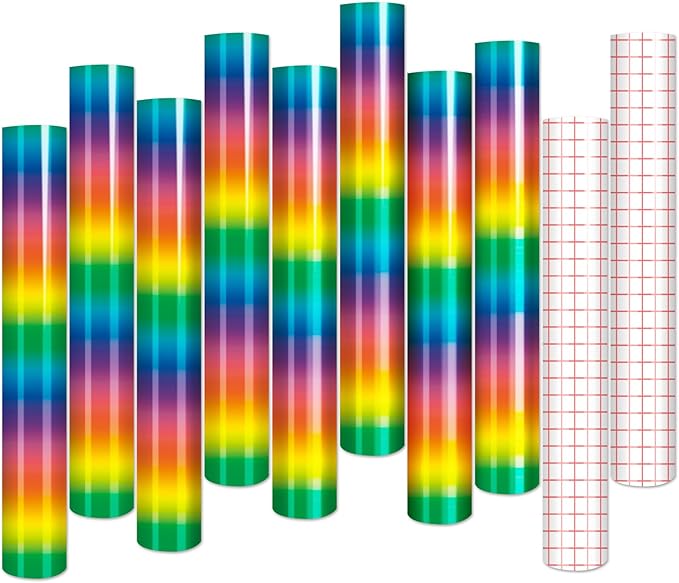 Tintnut Gradient Permanent Adhesive Vinyl - 8 Sheets 12"x10" Rainbow Ombre Glossy Patterned Permanent Adhesive Vinyl for Cutting Machine, Home Decor Self Sticker