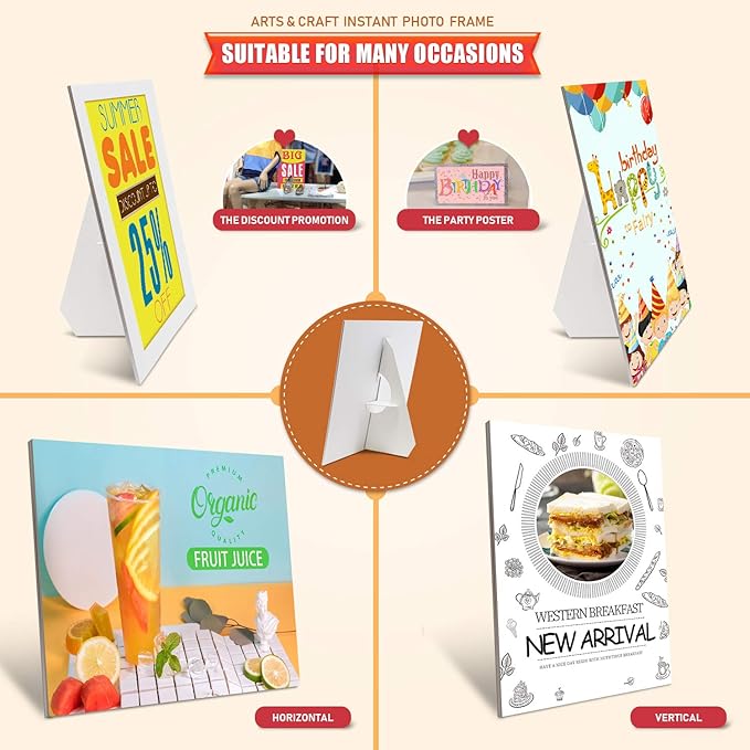 Lineco 25 Pack Cardboard Easel Backs 9 Inch, Self Stick Easel Stand Display Signs, Canvas, Photographs, Brochures, Posters, Artwork and Crafts, White