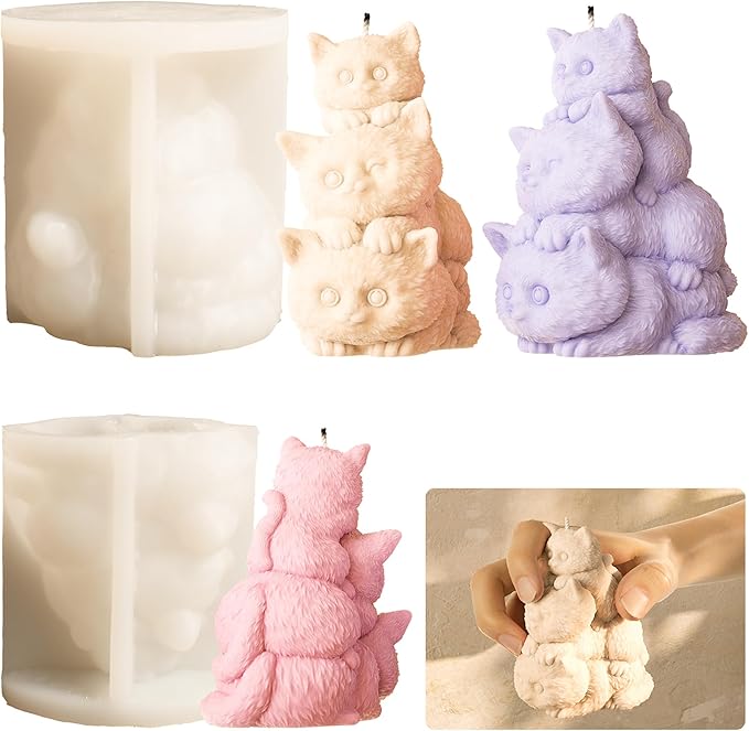 Cat Cylinder Mold Cat Candle - Resin Casting Silicone Molds for Home Decor & Candle Making Wave Spiral Mold