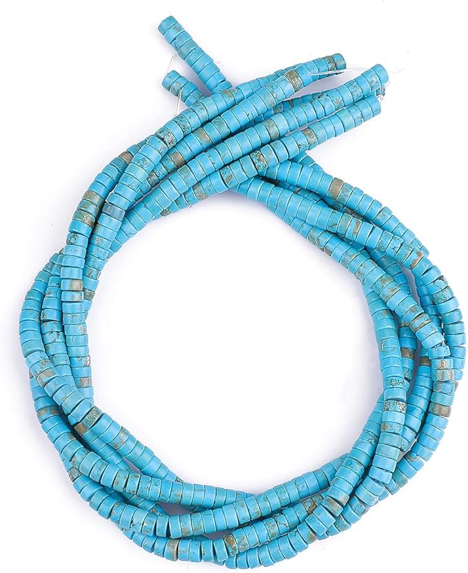 Natural Blue Turquoise Spacer Beads Caps Loose Semi Gemstone for Beading Jewelry Making 6mmx3mm 38cm