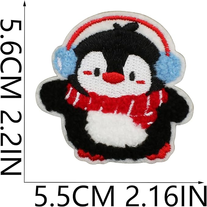 Christmas Penguins Iron on Patches 12Pcs Chenille Embroidery Sew on Stickers Applique for DIY Crafts T Shirt Clothing Jackets Backpacks Jeans Party Decorations Accessories