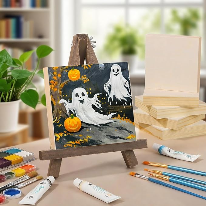 8 Pack 8 x 8 inch Wood Panel Boards,Unfinished Wood Frames for DIY Art Projects, Square Canvas for Painting, Pouring, Arts Use with Oils, Fall Halloween Decorations Panel Canvas