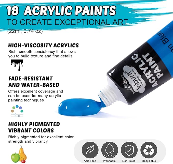 Inburit Art Paint Set for Kids, Painting Supplies Kit with 5 Canvas Panels, 8 Brushes, 18 Acrylic Paints, Multi-Function Table Easel, Etc, Premium Acrylic Paint Set for Students, Kids and Beginner.