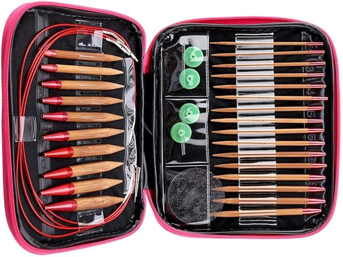 Eatbuy Circular Knitting Needles Set,13 Sizes Interchangeable Carbonized Bamboo Needles Set Crochet Needle with Storage Bag for DIY Handmade Knitting Projects