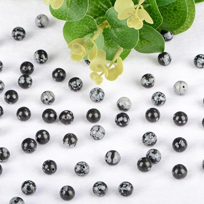 Natural Stone Beads Snowflake Round Genuine Stone Beading Loose Gemstone Hole Size 1mm DIY Charm Smooth Beads for Bracelets Necklaces Earrings 6mm 200pcs (Snowflake 6mm)