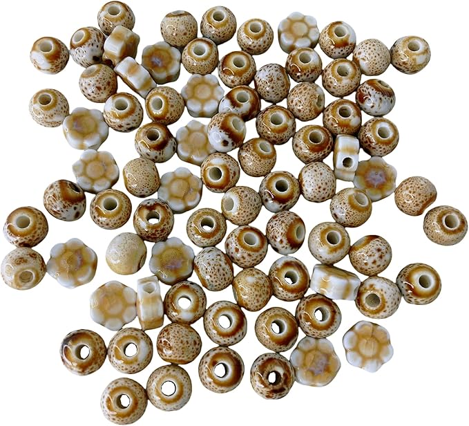 Ceramic Round Porcelain Beads Flower Porcelain Spacer Bead Craft Beads Ornamenets for DIY Jewelry Necklace Bracelet DIY Crafts for Women Above 12 Years Old 70 pcs