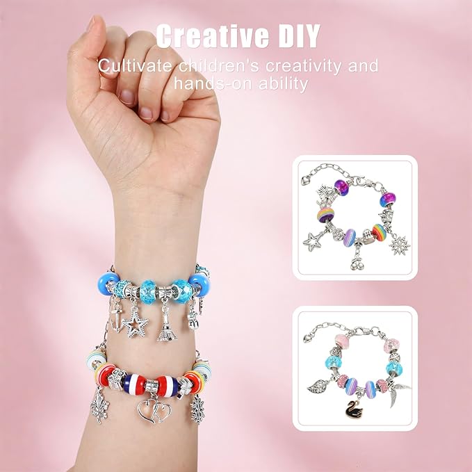 Emibele Bracelet Making Kit for Girls 8-12, Jewelry Making Kit with Portable Jewelry Box, Charm Bead DIY Bracelets Crafts Kit for Kids Age 5 6 7, Girls Gifts Choice on Birthday Valentines Christmas