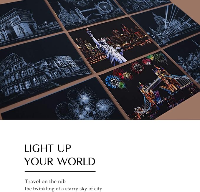 Scratch Rainbow Painting Art Postcards,Scratch & Sketch Art for Kids & Adults,Scratch Painting Creative Gift Engraving Art & Craft Set,Mini Envelope Postcard with 4 Tools,7.9''x5.5''(Classic Series)