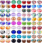 100 PCS Assorted European Beads with Copper Core Big Hole Glass Spacer No Copper Core Lampwork Colorful Beads Rhinestone Craft Beads for DIY Charm Bracelet Jewelry Making (Magnetic White Water Mark)